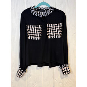 Gracia Black & Beige Houndstooth Blouse Size M